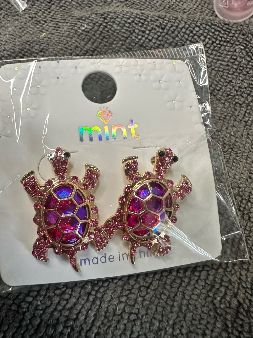 mint Pink Sparkle Turtle Earrings